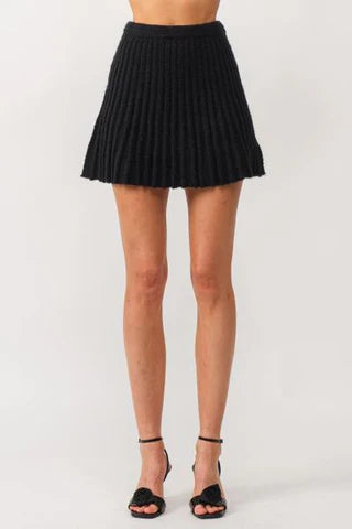 Gabrielle Pleated Knit Skirt Black
