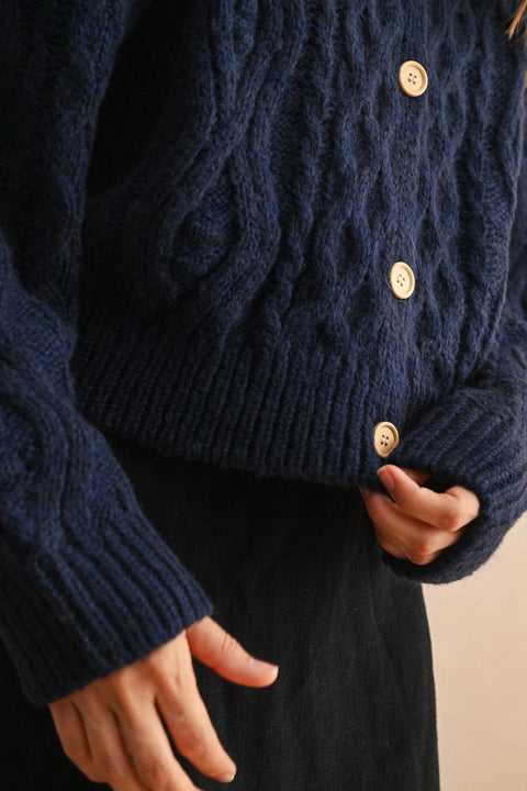 Cable Girl Button Up Cardi - Navy