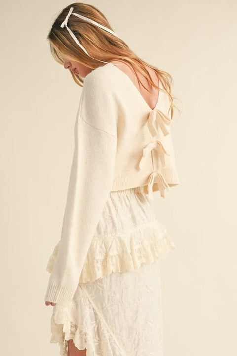 Back Bow Knit Sweater Top Cream