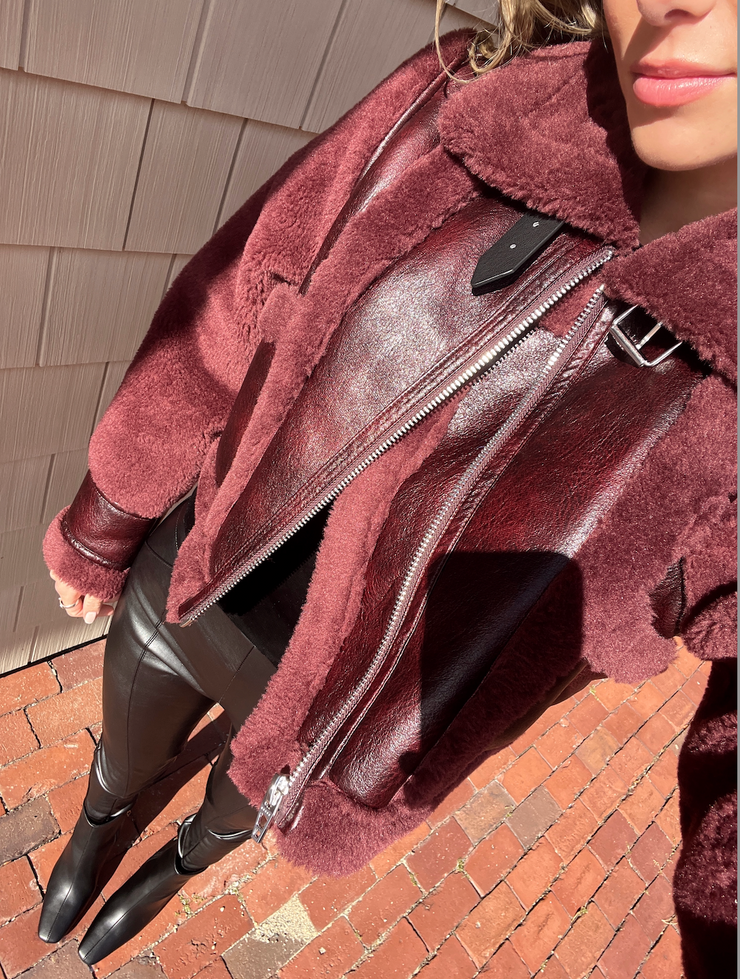 Maroon Sherpa Bonded Jacket