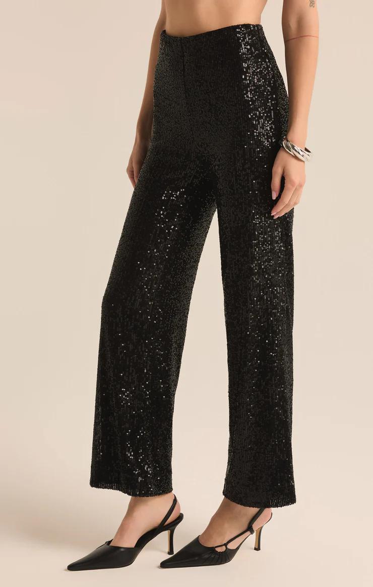 Black Pants Skylar Sequin Cropped Pant