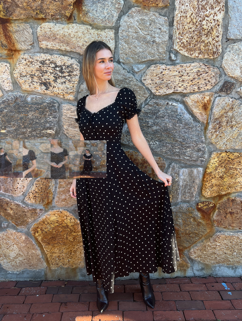Sweet Bliss Dot Midi Dress - Black
