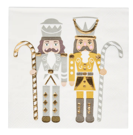 White and Gold Nutcracker Napkin and Ribbon Acacia Bevel Board Medium w/ gold spreader