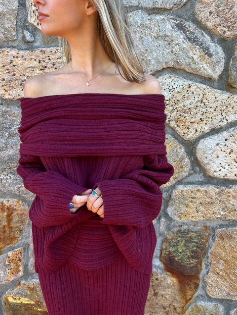 Best Dressed Off The Shoulder Sweater - Ruby