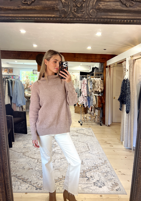 The Chenille High Neck Sweater - Sand