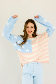 Let Freedom Ring Knit Sweater (Baby Blue & Cream)