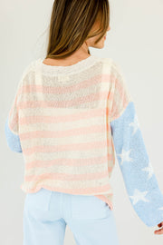 Let Freedom Ring Knit Sweater (Baby Blue & Cream)