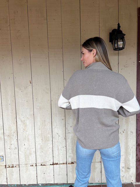 East Coast Quarter Zip Sweater - Pewter/ Natural