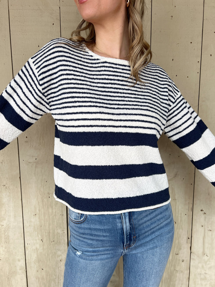 Ellie Sweater Top - Ivory/Navy