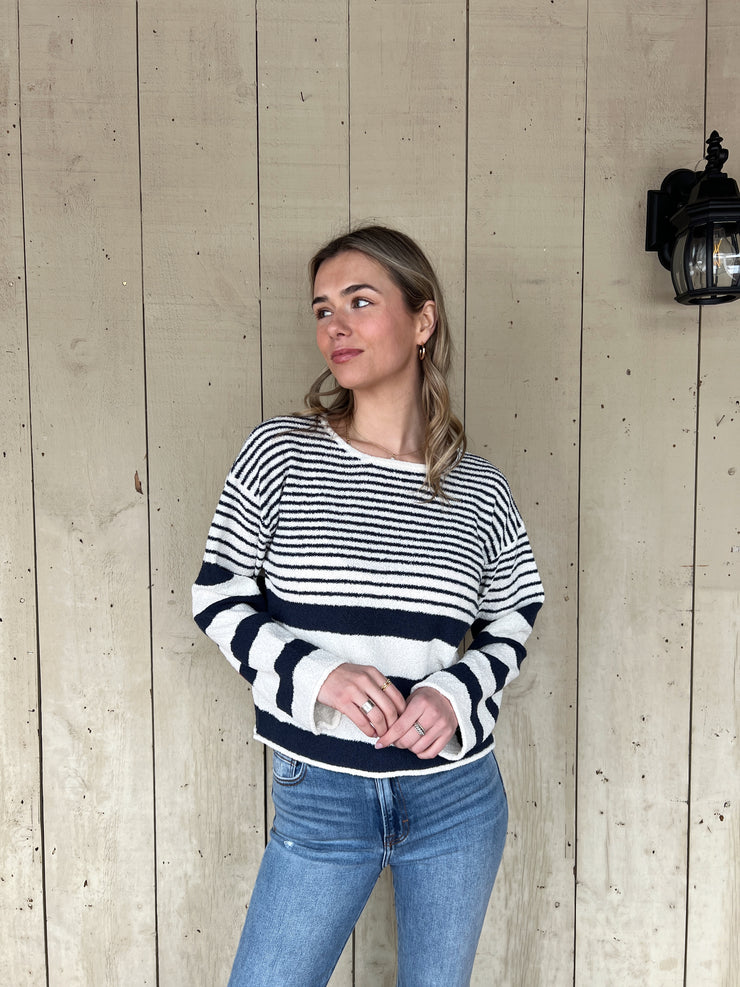 Ellie Sweater Top - Ivory/Navy