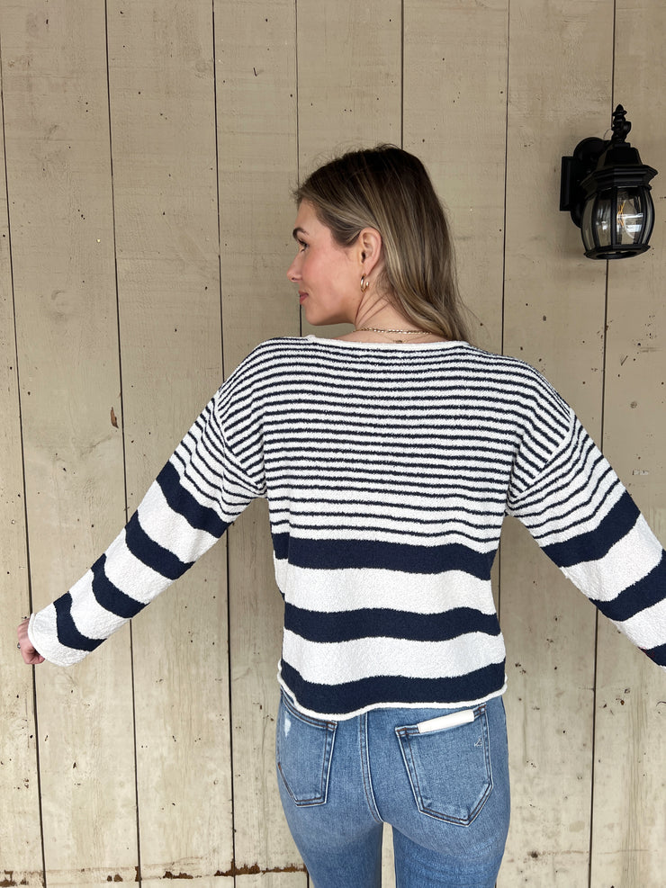 Ellie Sweater Top - Ivory/Navy