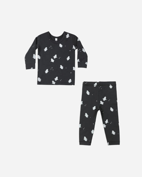 Ghosts Bamboo Pajama Set - Black