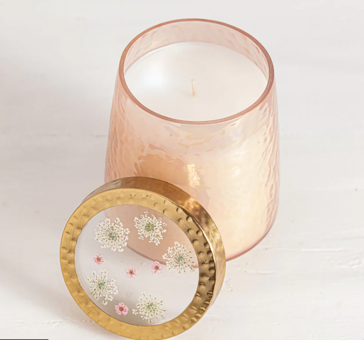 Watercolor Pressed Floral Candle TALL