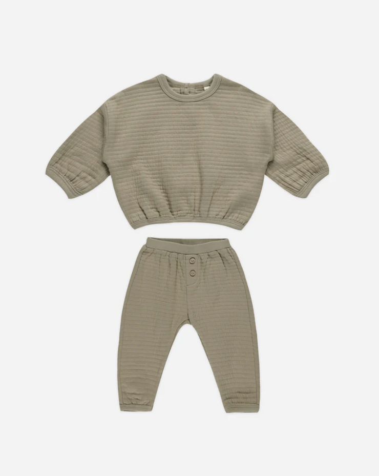 Textured Sweat Set - Olive