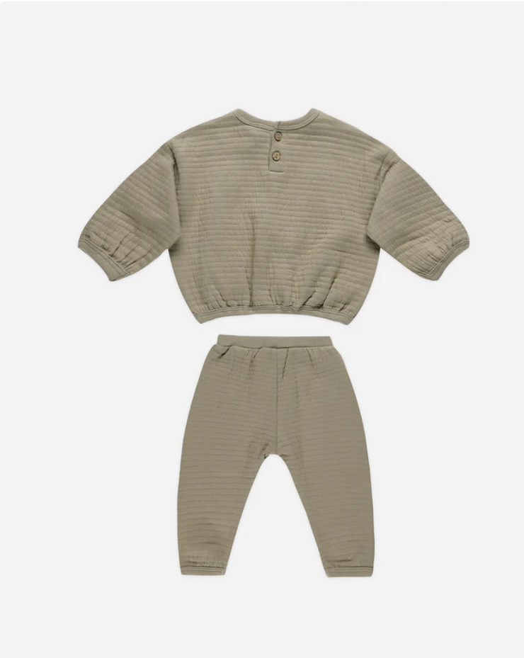 Textured Sweat Set - Olive