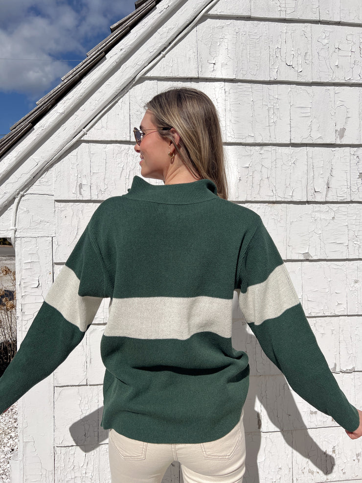 Southie Quarter Zip Sweater - Hunter Green/ Natural