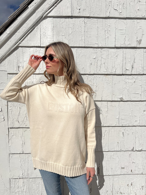 Embossed Jacquard Turtleneck Tunic - Boston/ Natural