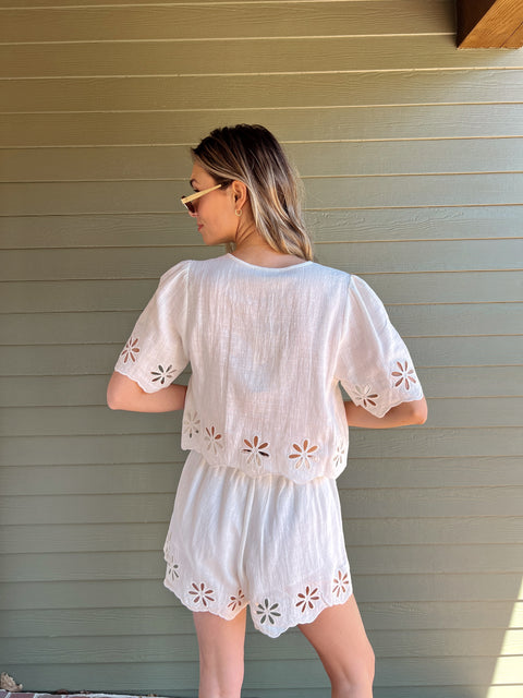Floral Linens Top - Off White