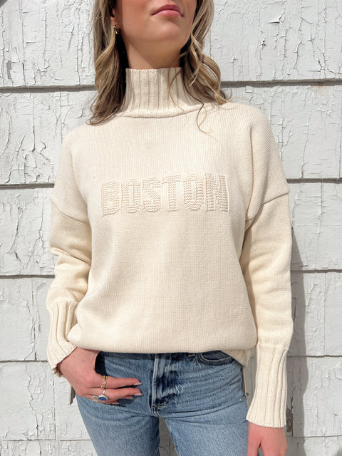 Embossed Jacquard Turtleneck Tunic - Boston/ Natural