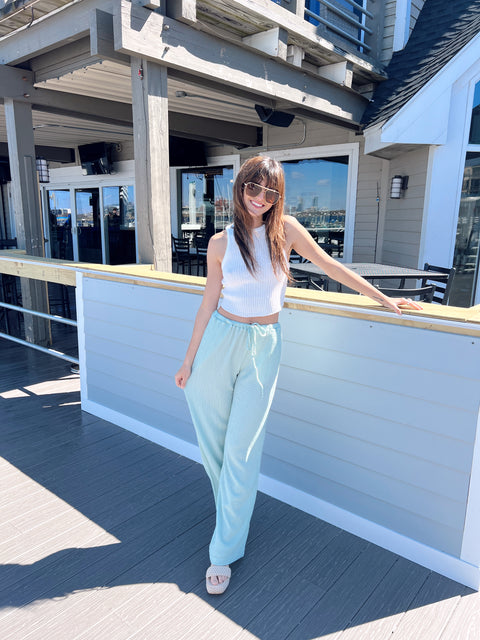 Take A Break Wide Leg Drawstring Pants - MINT