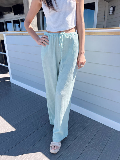 Take A Break Wide Leg Drawstring Pants - MINT