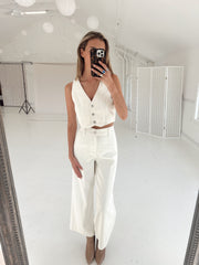 White Denim Down Crop Vest