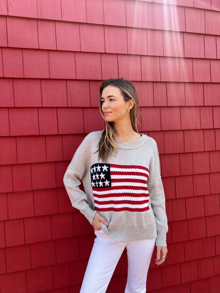 Flag Me Down Crochet Knit Sweater - GREY
