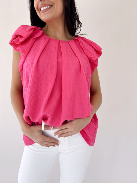 Brighten Up Blouse - HOT PINK