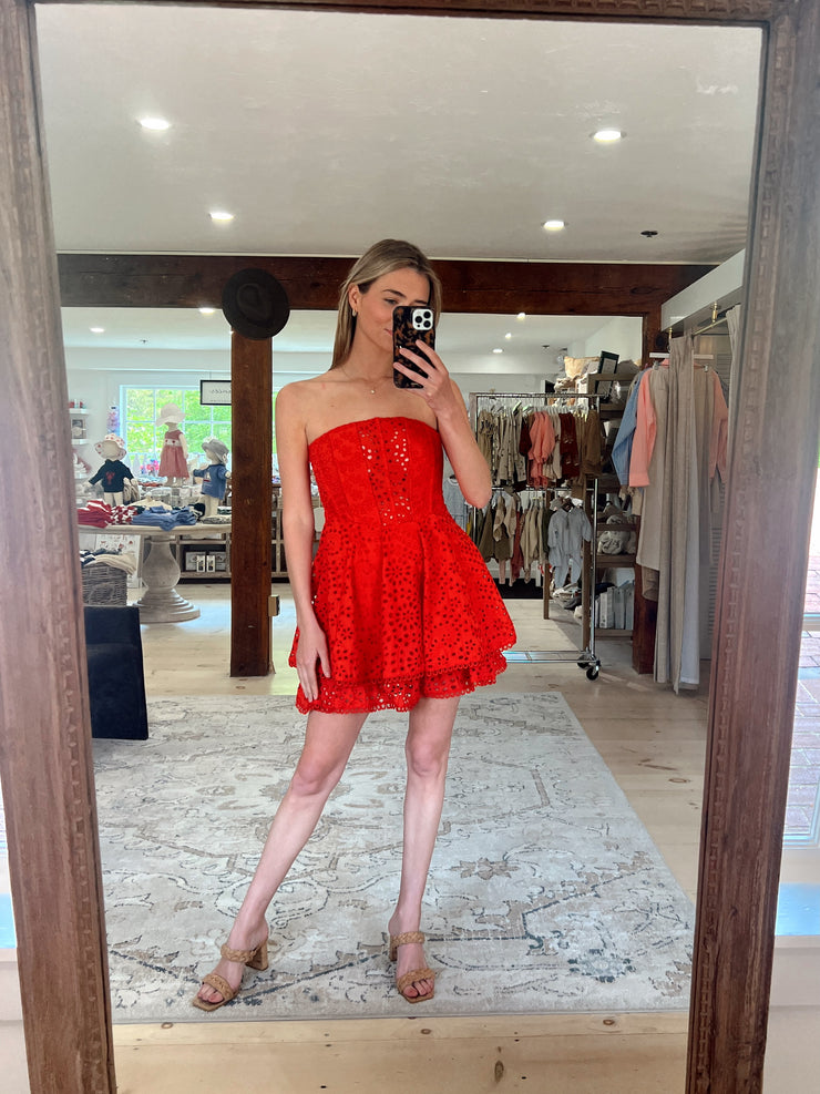 Deasia Strapless Eyelet Mini Dress - Red MEDIUM Deasia Strapless Eyelet Mini Dress - Red MEDIUM