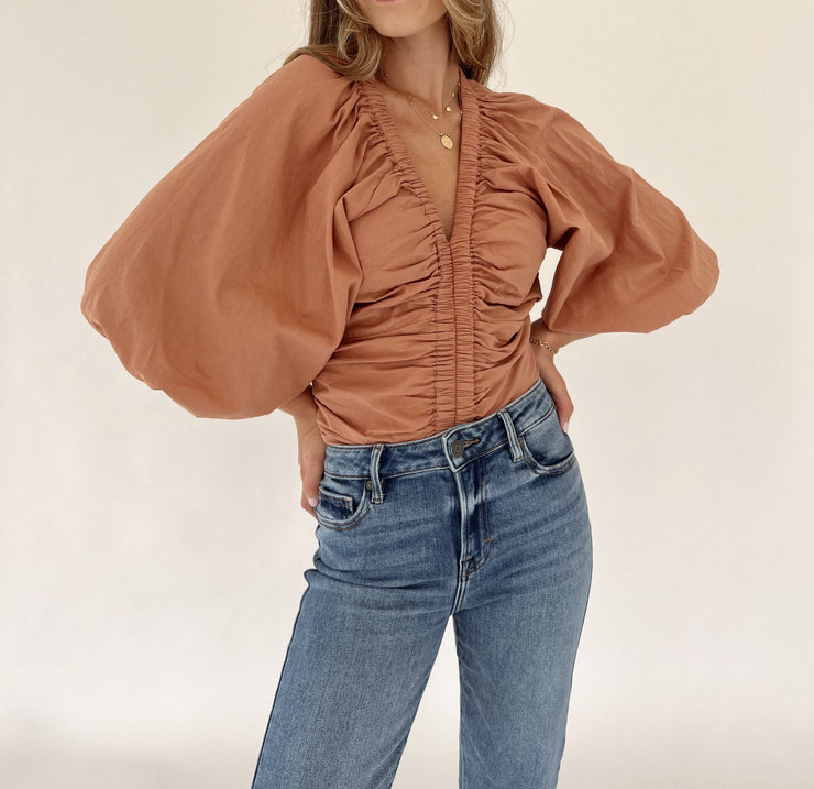 All Ruched Up Blouse - Clay
