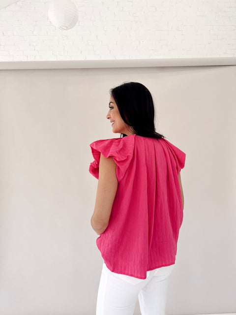 Brighten Up Blouse - HOT PINK