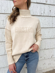 Embossed Jacquard Turtleneck Tunic - Boston/ Natural