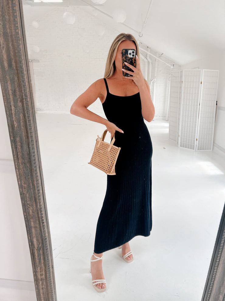 Derby Day Knit Midi Dress Black