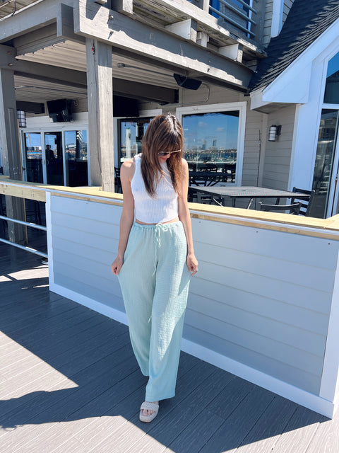 Take A Break Wide Leg Drawstring Pants - MINT