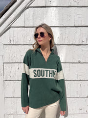 Southie Quarter Zip Sweater - Hunter Green/ Natural