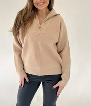 Pheba Zip Up Sweater Tan