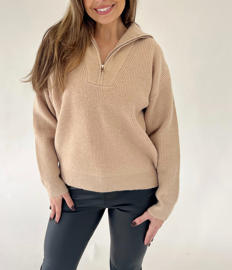 Pheba Zip Up Sweater Tan