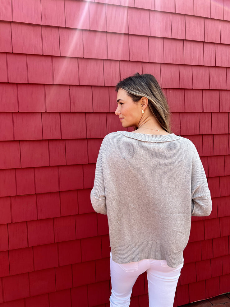 Flag Me Down Crochet Knit Sweater - GREY