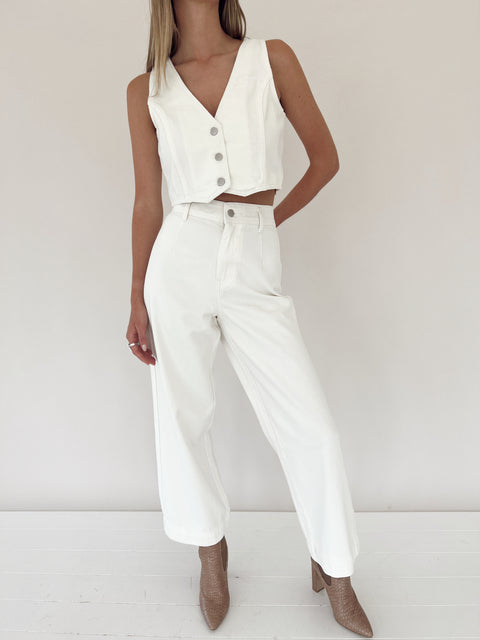 White Denim Down Crop