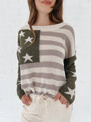 Let Freedom Ring Knit Sweater (Olive + Mauve)