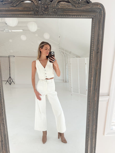 White Denim Down Crop