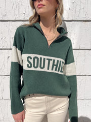 Southie Quarter Zip Sweater - Hunter Green/ Natural