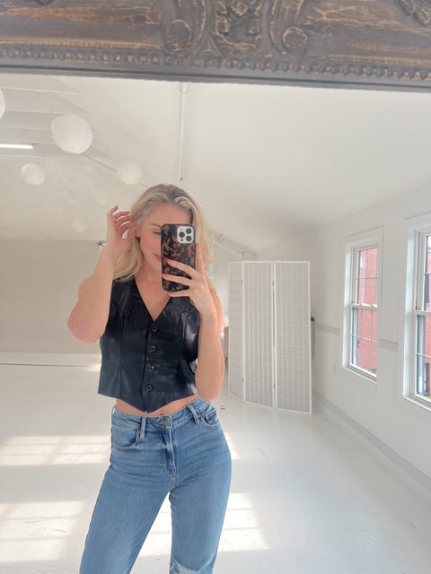 Gianna Vegan Leather Vest - Black