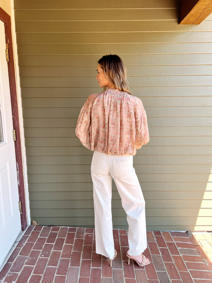 Just Because Button Down Shirred Top - LT. MAUVE