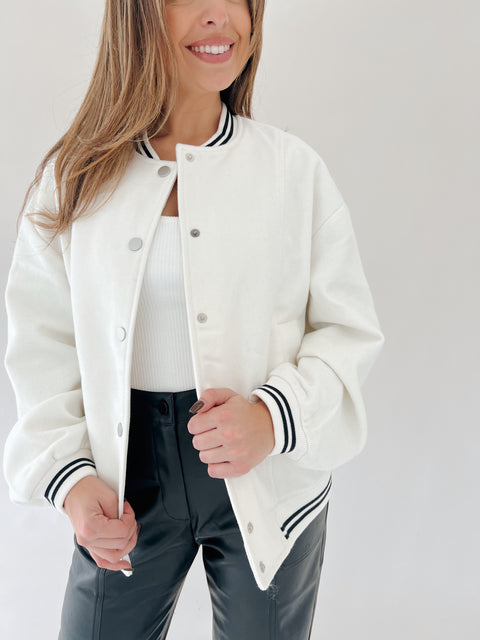 Letterman Bomber Jacket White