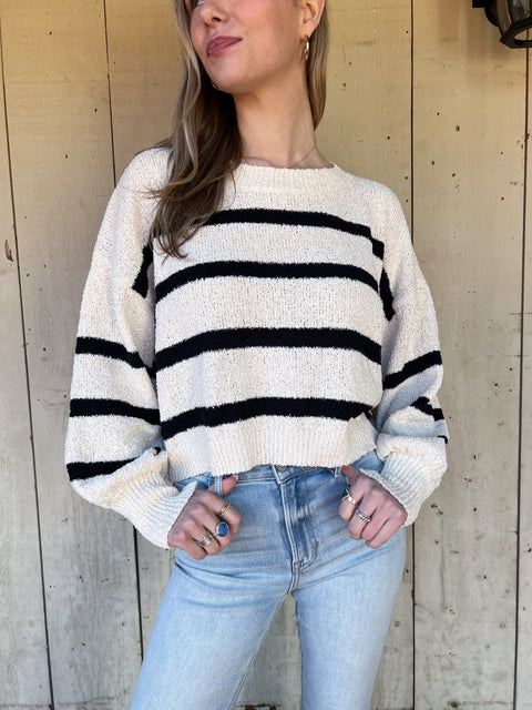 Rowan Striped Sweater Top - Natural/ Black