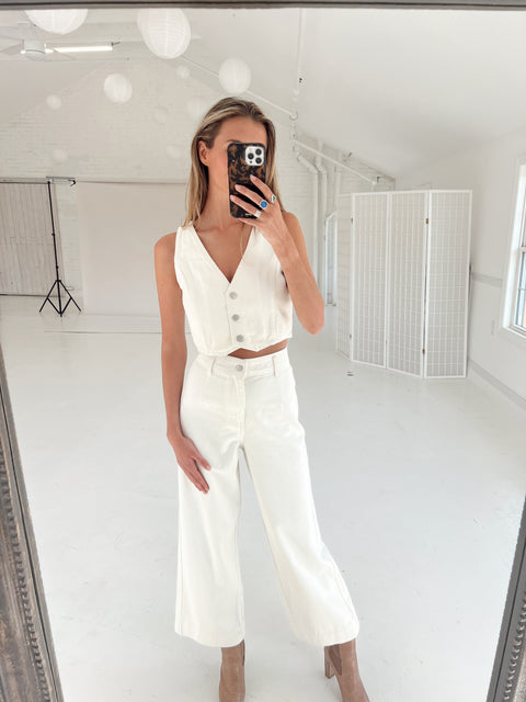 White Denim Down Crop