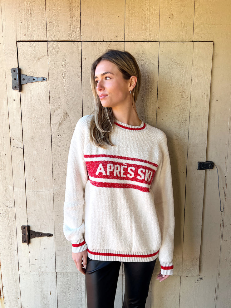 COZYCHIC COTTON APRES PULLOVER SWEATER - CREAM/RED