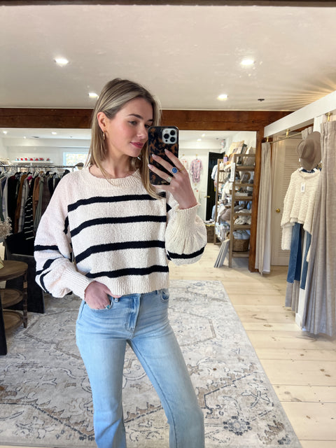 Rowan Striped Sweater Top - Natural/ Black