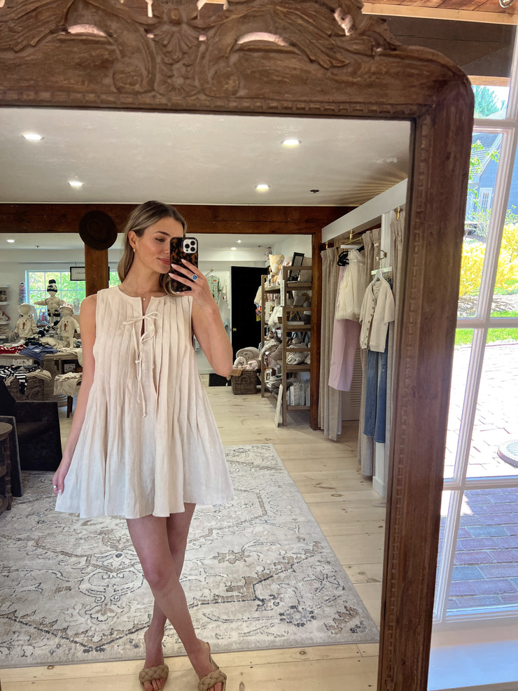 Linen Getaway Mini Dress - Beige